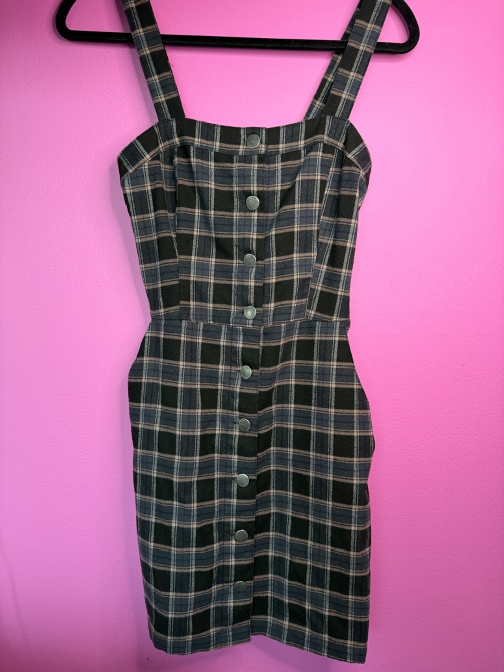 Hollister Dark Grey and brown Plaid Button-Front Mini Dress